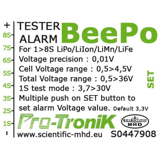 Accessoire pour Accu LIPO, BeePo, testeur d'accus Li-Po 8S + alarme